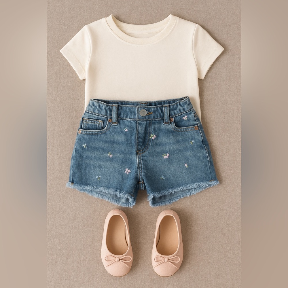 Cat & Jack Girls Floral Embroidered Denim Shorts – Size 6/7